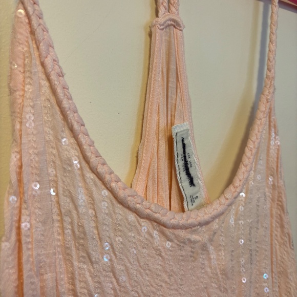 Abercrombie & Fitch Y2K Sequin Racerback Crop Tank Top Braid Trim Pink Size S - Picture 4 of 4